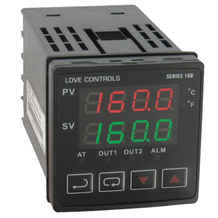 Dwyer Instruments 1/16 DIN temperature/process controller, linear voltage output 1 and relay output 2. 16B-63
